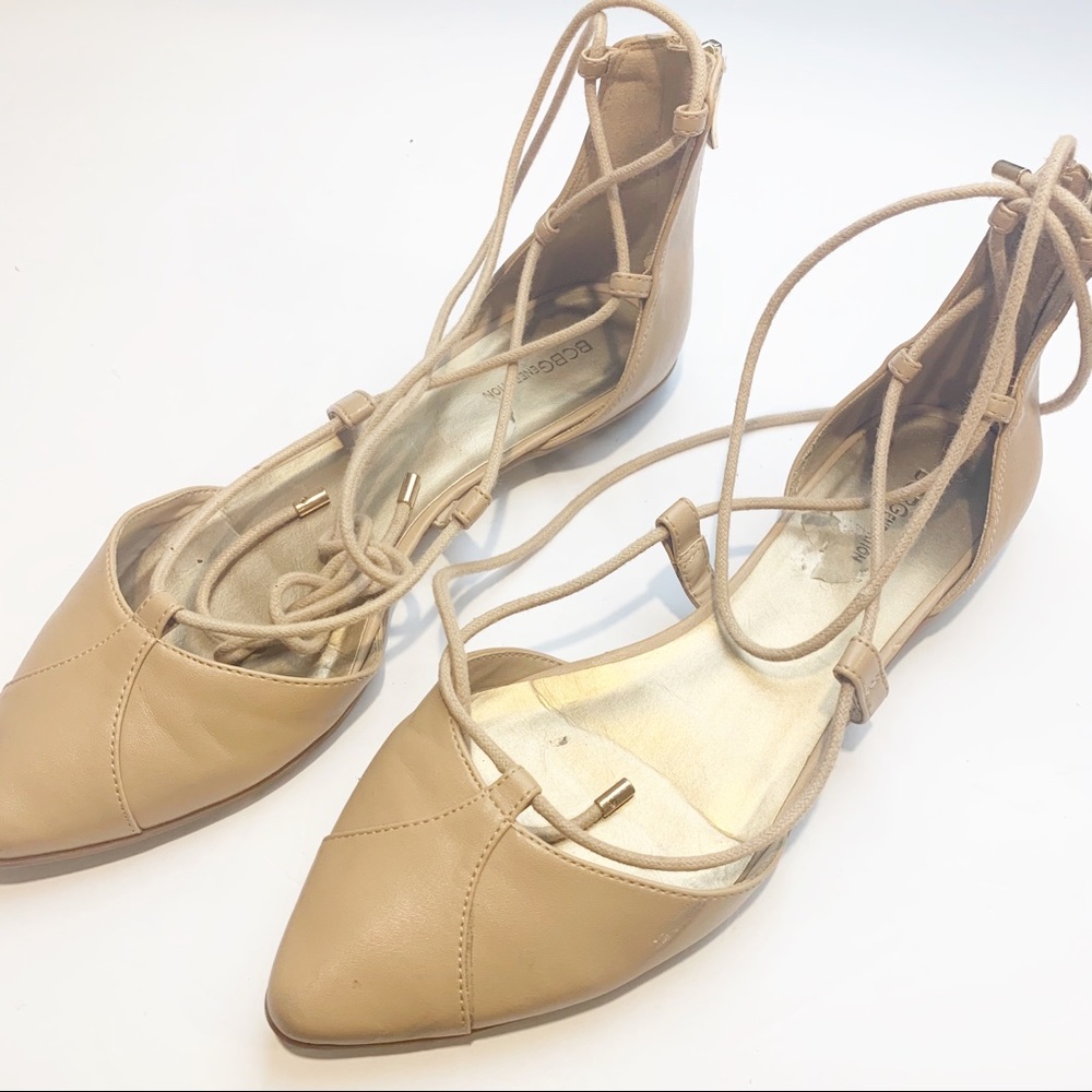 BCBGeneration Size 8.5 Tan Zoora Point Top Lace Up Ballet Flat